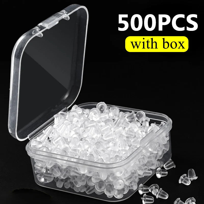 500pcs with Box Soft Rubber Ear Plugs transparent Earring Back Stopper Studs for Stud Earrings DIY Silicone Plug Back Stoppers