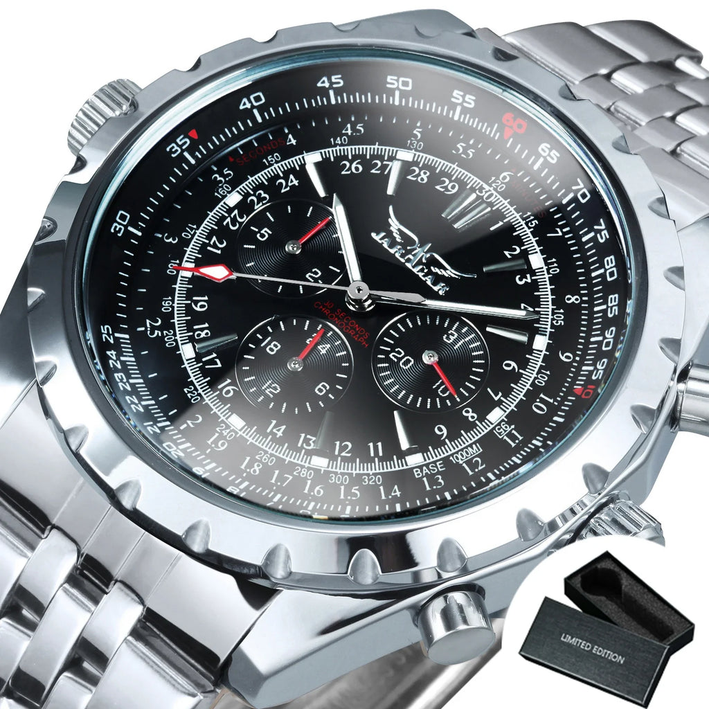 Jaragar Automatic Watch for Men Multifunction 3 Sub-Dials Sports Mechanical Watches Top Brand Luxury Leather Steel Band