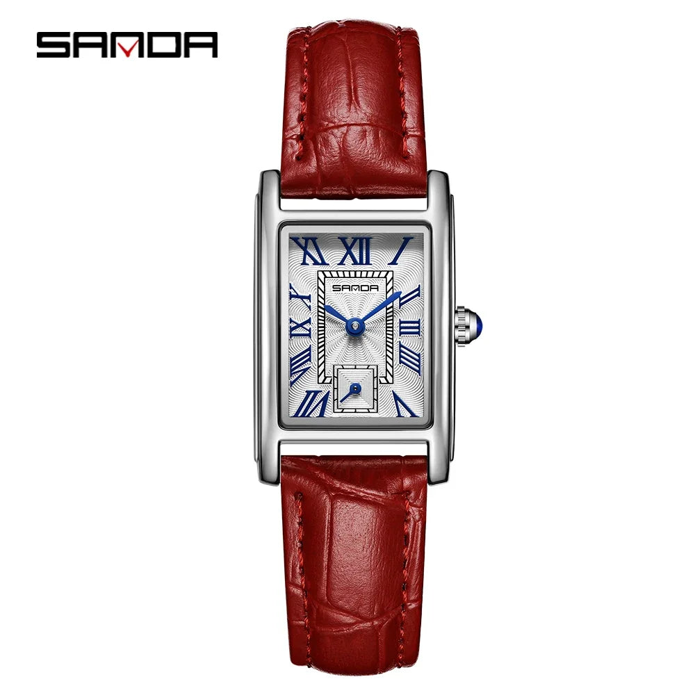 SANDA 1116 2024 Fashion Quartz Movement Women's Watch Luxury Steel And Leather Strap Wristwatch Ladies Dress Watches Simple Hour