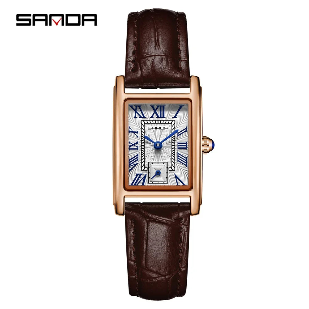 SANDA 1116 2024 Fashion Quartz Movement Women's Watch Luxury Steel And Leather Strap Wristwatch Ladies Dress Watches Simple Hour