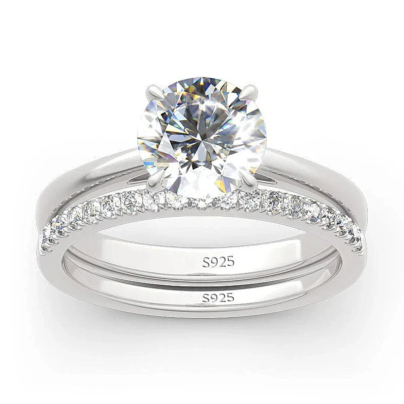ANZIW 2 Carat All Moissanite Ring Bridal Sets Silver 925 Solitaire Engagement Wedding Rings & Stackable Eternity Bands for Women