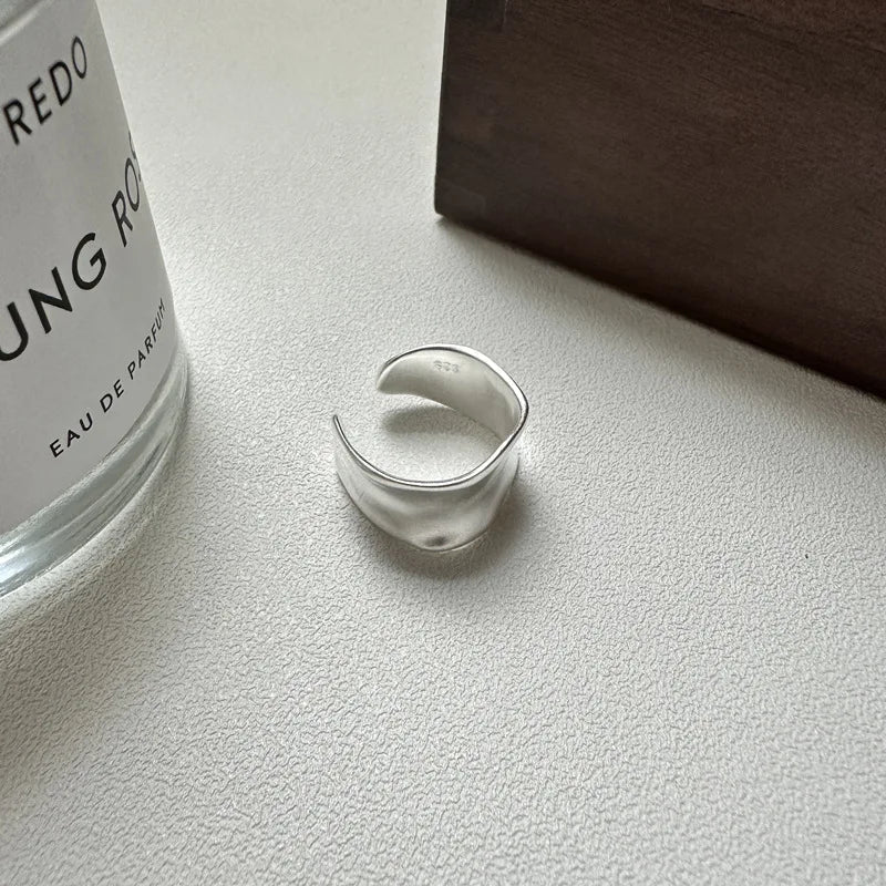925 Sterling Silver Ring For Women Jewelry Wide Simple Open Vintage Handmade Ring Allergy For Party Birthday Gift