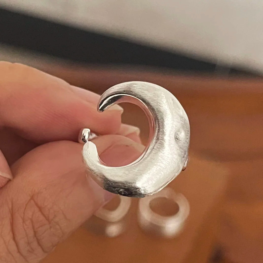 925 Sterling Silver Rings for Women Couple Minimalist Handmade Simple Wide Moon Ring Set Party Jewelry Gift Prevent Allergy