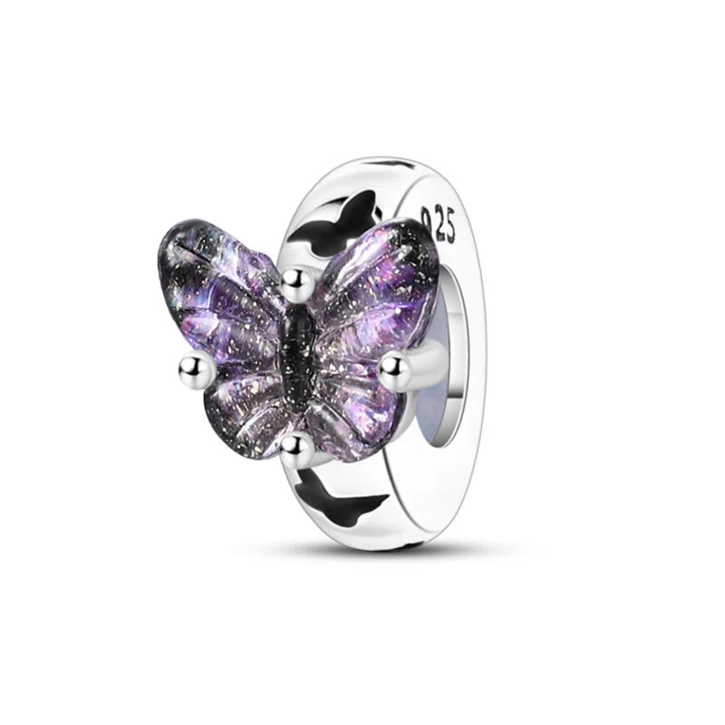 100% 925 Sterling Silver Rainbow Zircon Colorful Butterfly Dragon Shaped Silicone Stopper Charms Beads Fit DIY Bracelets Jewelry