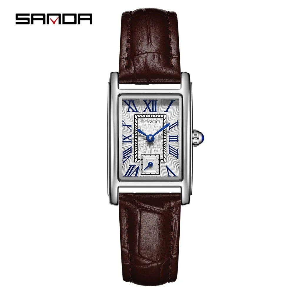 SANDA 1116 2024 Fashion Quartz Movement Women's Watch Luxury Steel And Leather Strap Wristwatch Ladies Dress Watches Simple Hour