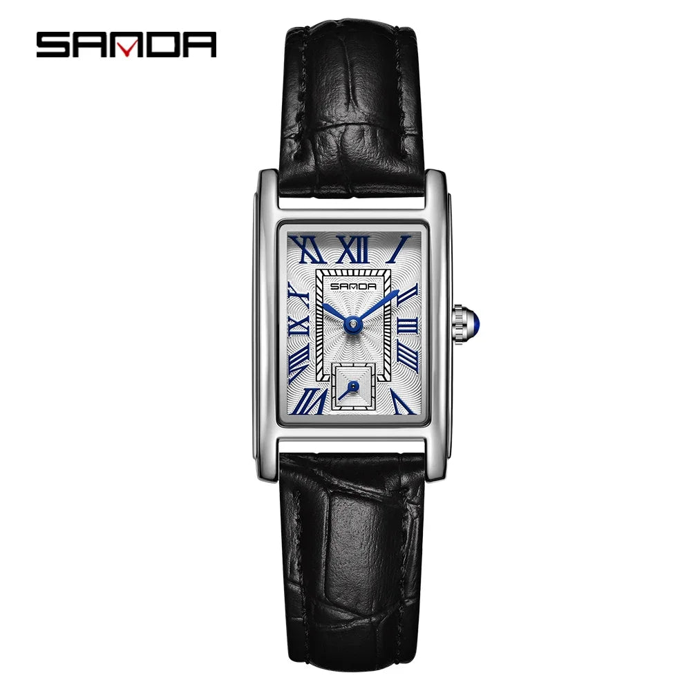 SANDA 1116 2024 Fashion Quartz Movement Women's Watch Luxury Steel And Leather Strap Wristwatch Ladies Dress Watches Simple Hour