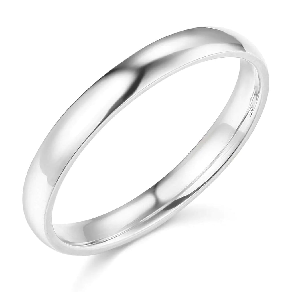 14k White Gold 3mm SOLID Plain Wedding Band - Size 10