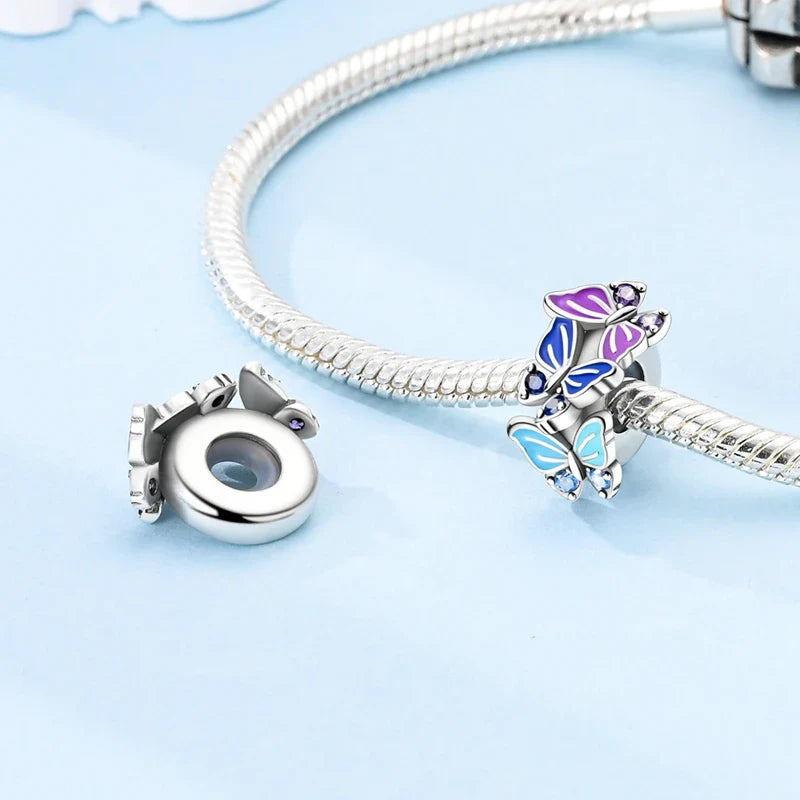 100% 925 Sterling Silver Rainbow Zircon Colorful Butterfly Dragon Shaped Silicone Stopper Charms Beads Fit DIY Bracelets Jewelry