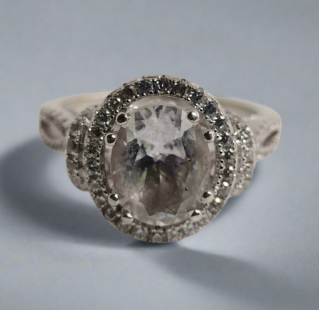 Sterling Silver White Topaz And Cubic Zirconia Ring