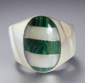 Sterling Silver Malachite and Mother of Pearl Ring