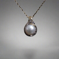 10k Gold Pearl and Diamond Pendant and Chain