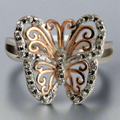 Sterling Silver Rose Plated Cubic Zirconia Butterfly Ring