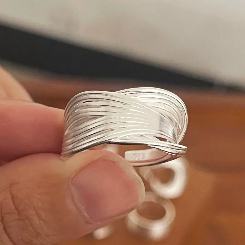 925 Sterling Silver Rings for Women Couple Minimalist Handmade Simple Wide Moon Ring Set Party Jewelry Gift Prevent Allergy