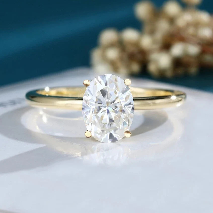 Unique Oval Cut 925 Sterling Silver 1-3ct Moissanite Engagement Solitaire Ring for Woman Girl 14K Gold Plated with Certificate