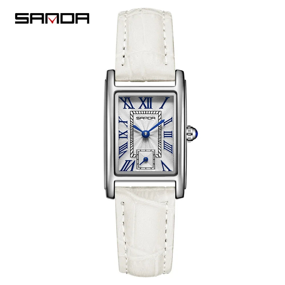 SANDA 1116 2024 Fashion Quartz Movement Women's Watch Luxury Steel And Leather Strap Wristwatch Ladies Dress Watches Simple Hour