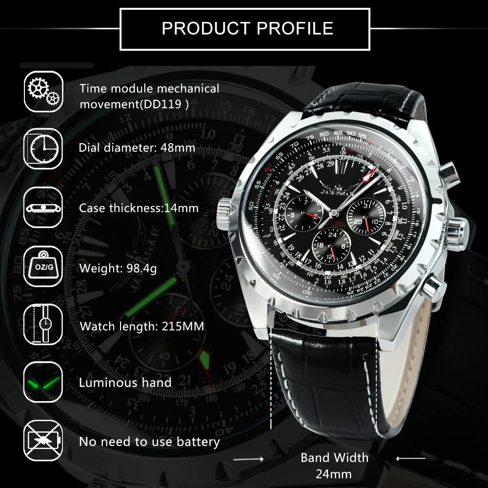 Jaragar Automatic Watch for Men Multifunction 3 Sub-Dials Sports Mechanical Watches Top Brand Luxury Leather Steel Band