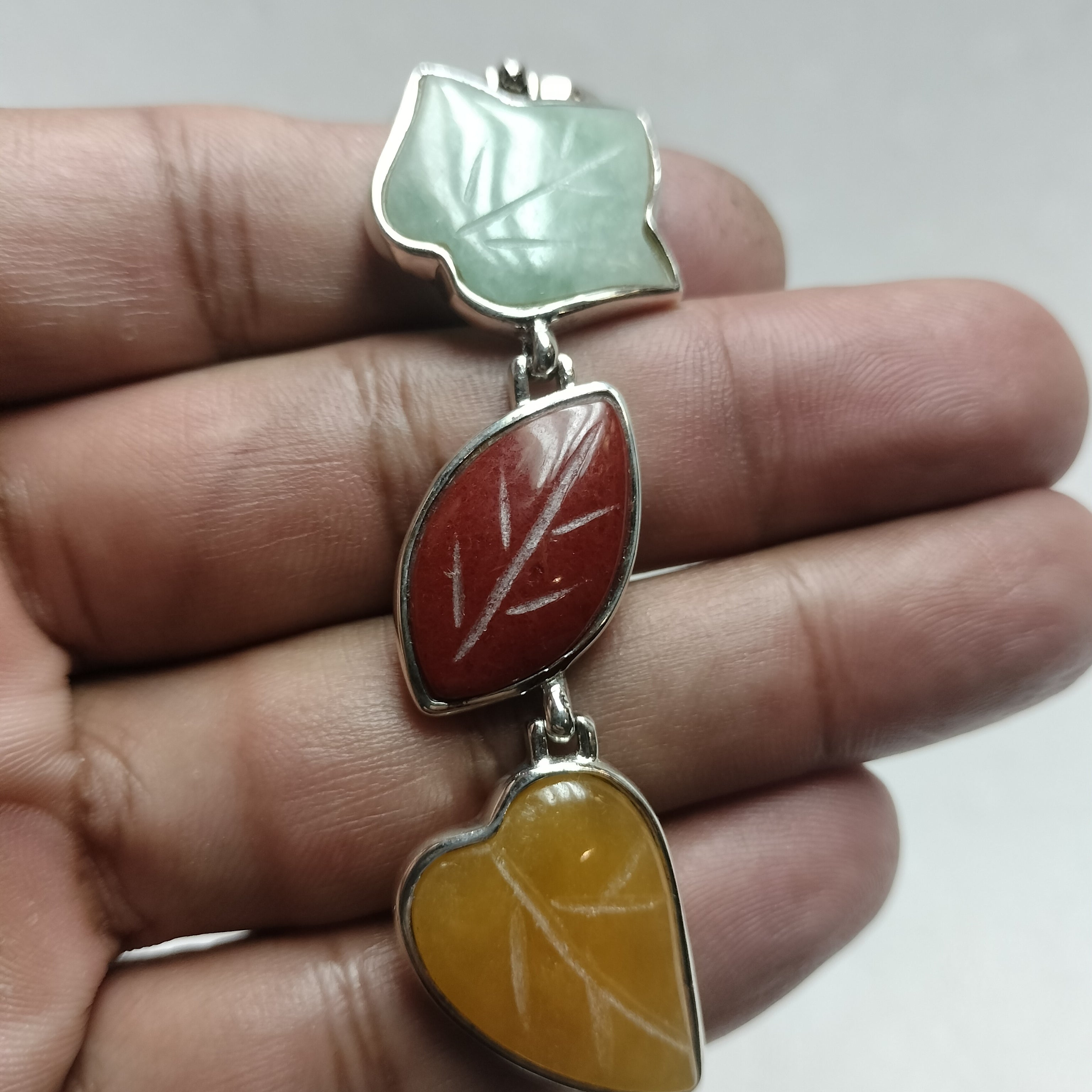 Multicolored Jade Sterling Silver Bracelet