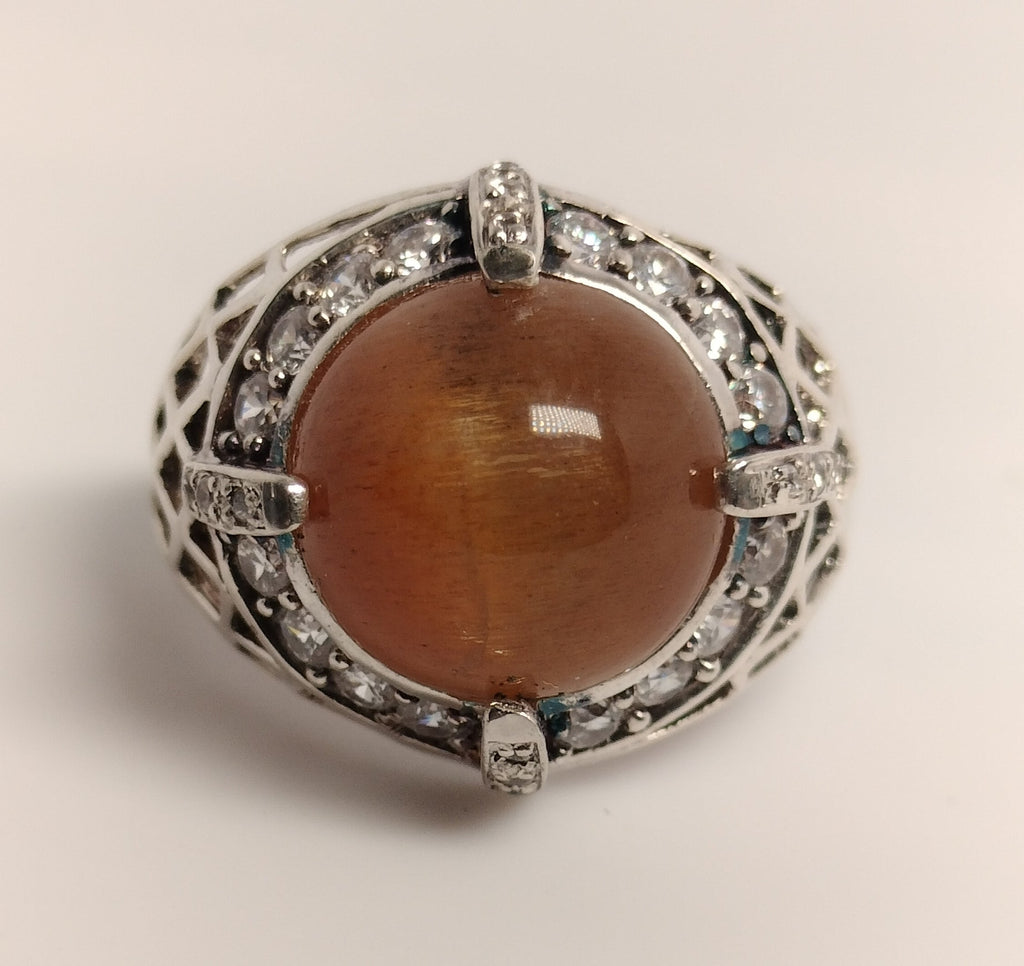 Sterling Silver Cats Eye and Cubic Zirconia Ring