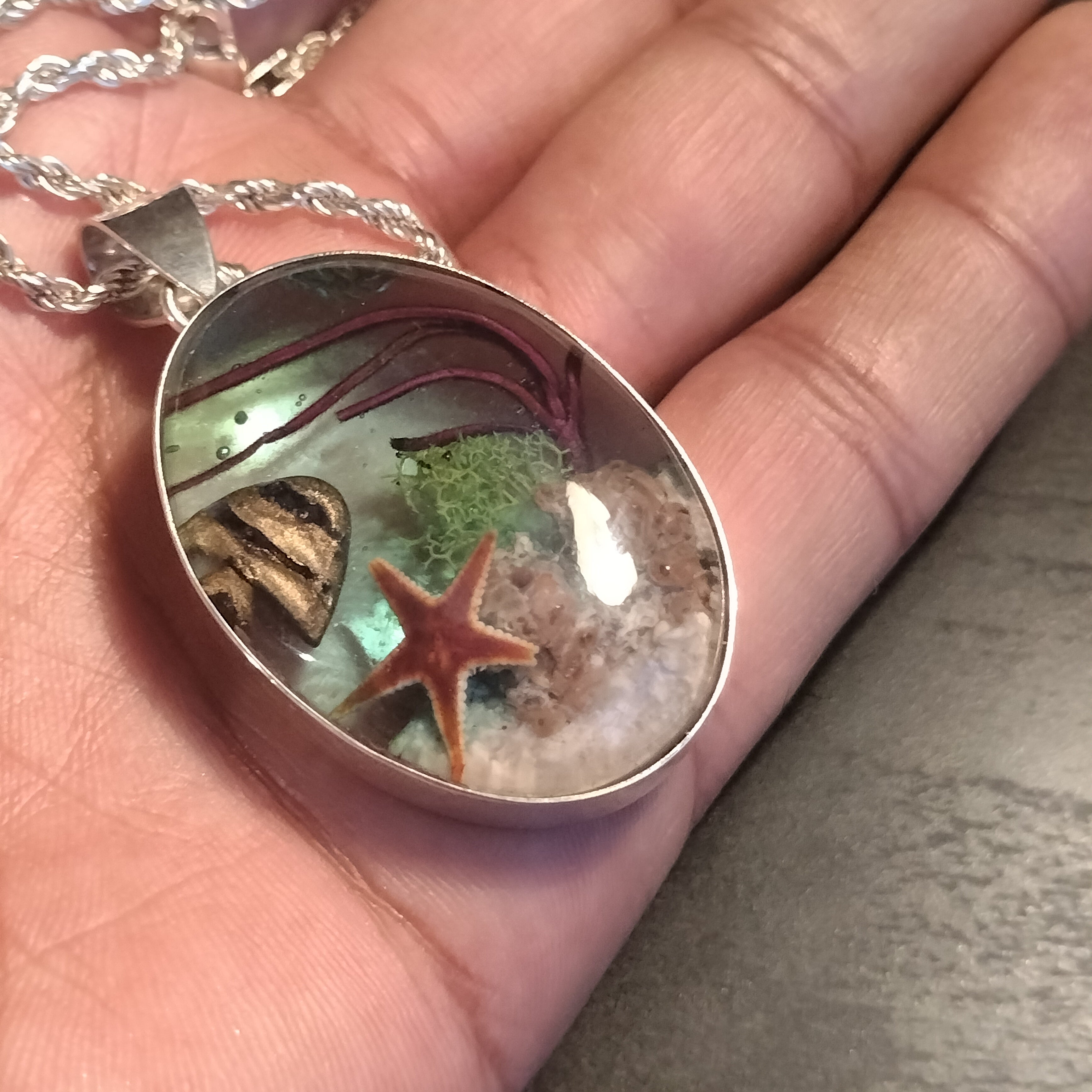 Sterling Silver Resin and Sealife Pendant and Chain