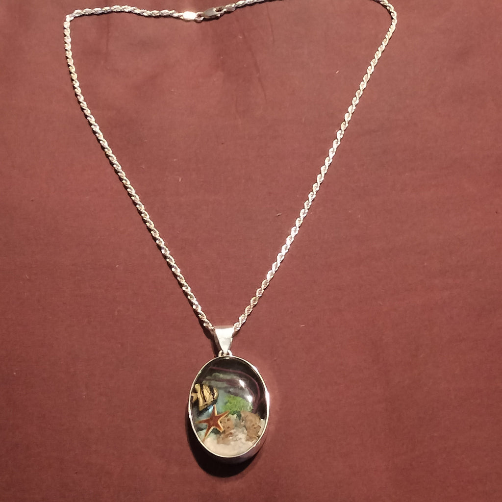 Sterling Silver Resin and Sealife Pendant and Chain