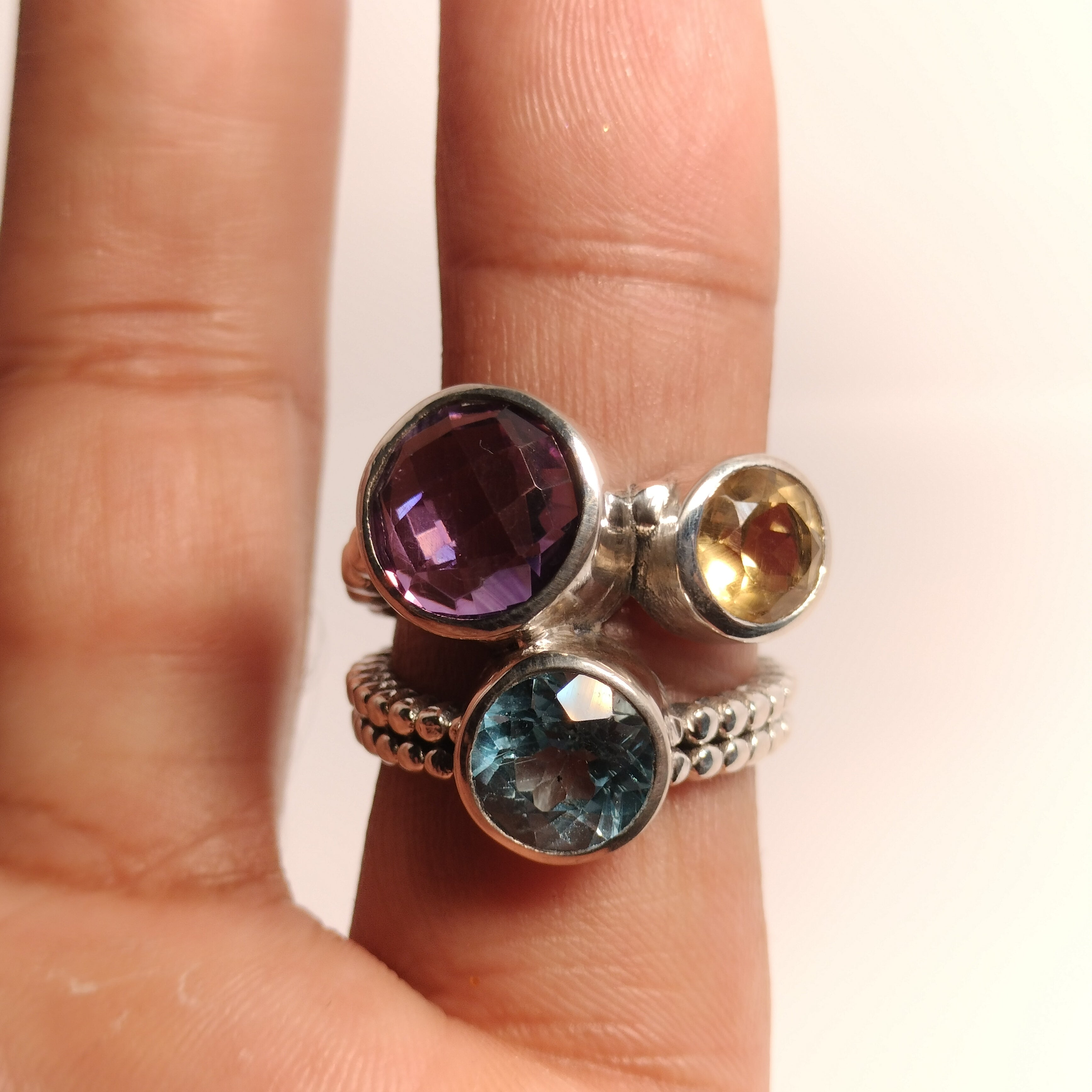 Sterling Silver Amethyst Topaz and Citrine Ring