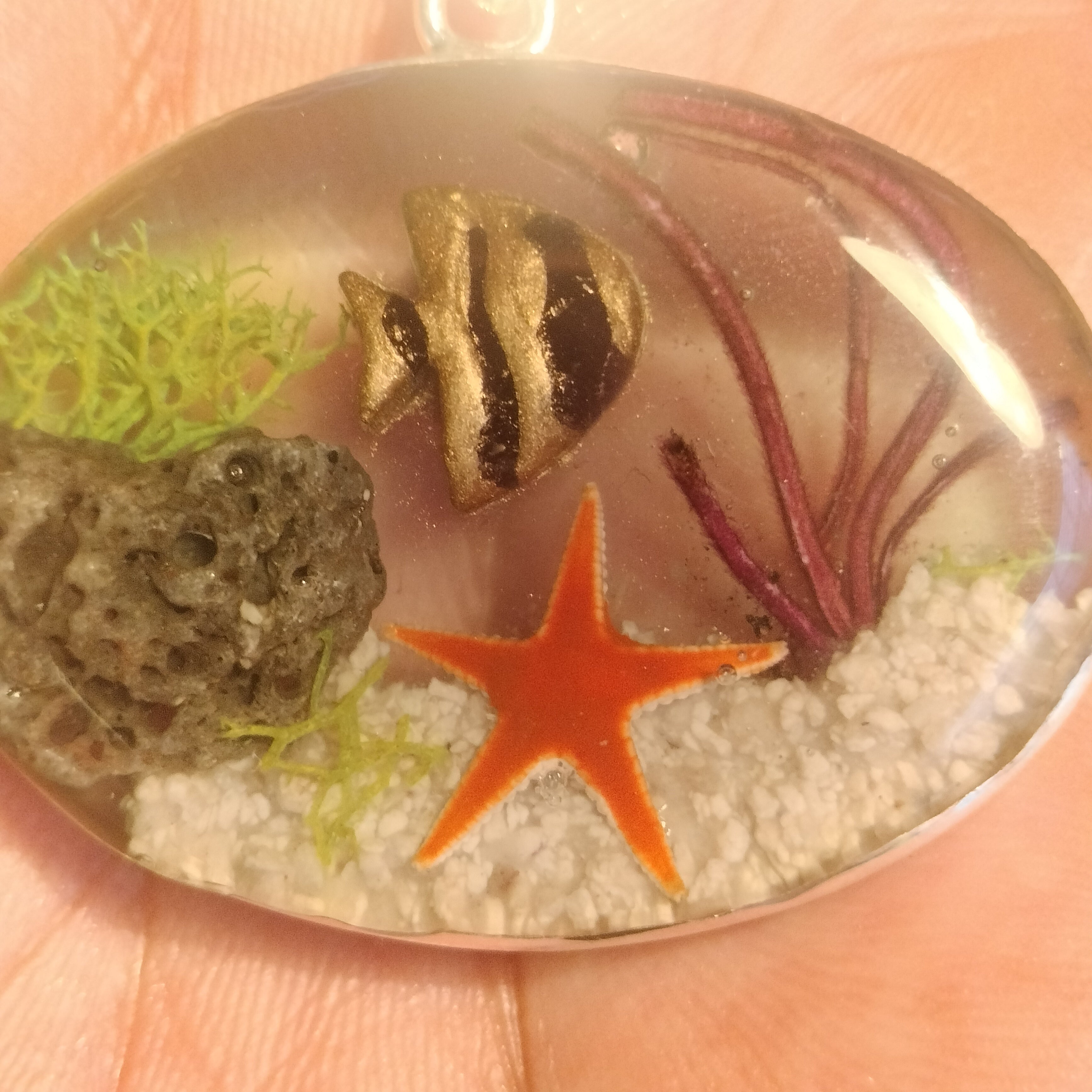 Sterling Silver Resin and Sealife Pendant and Chain
