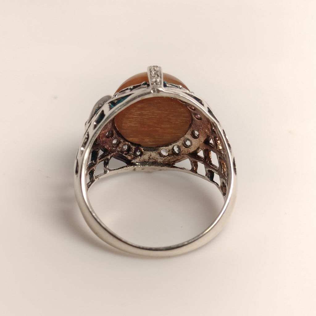 Sterling Silver Cats Eye and Cubic Zirconia Ring