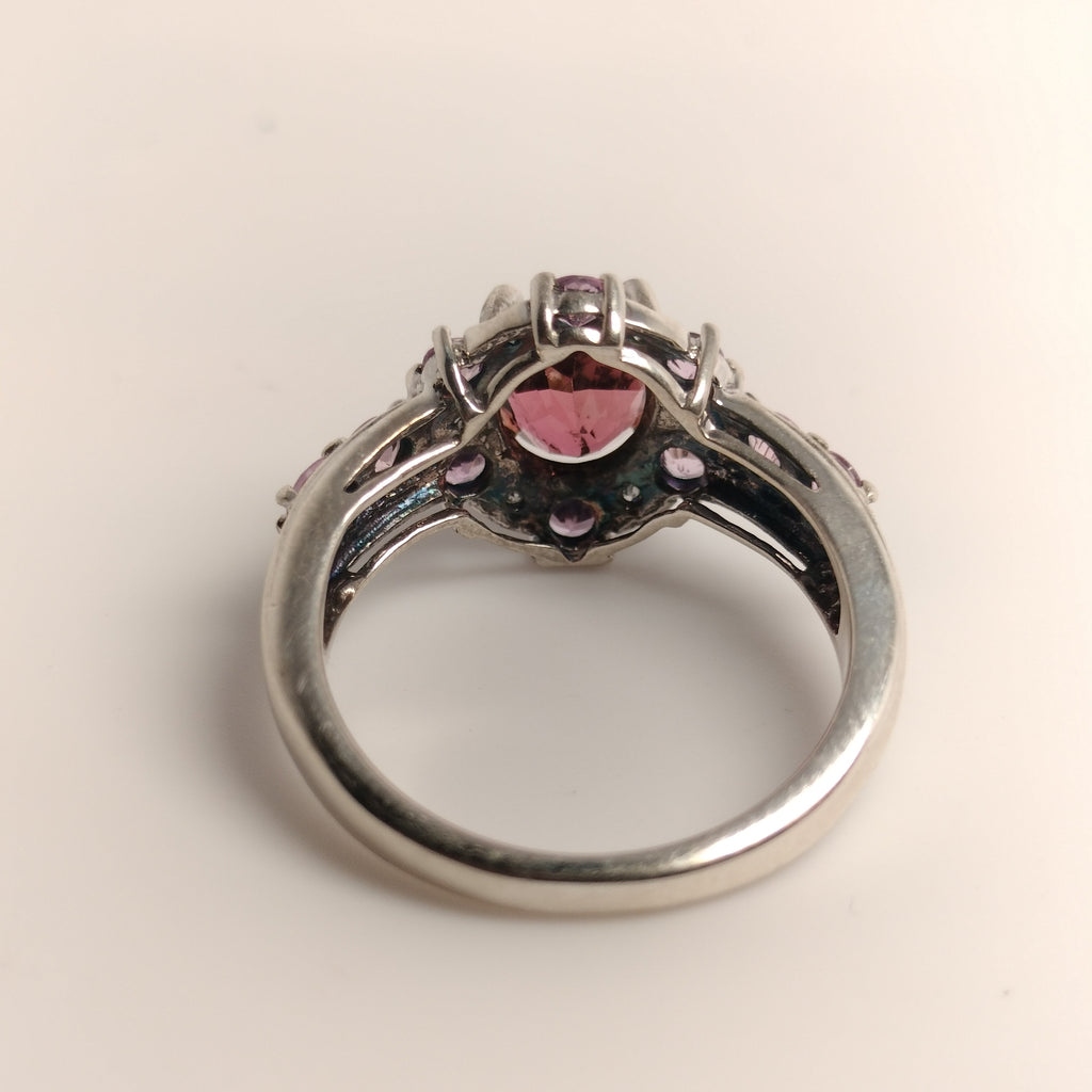 Sterling Silver Tourmaline, Pink Sapphire and Diamond Ring