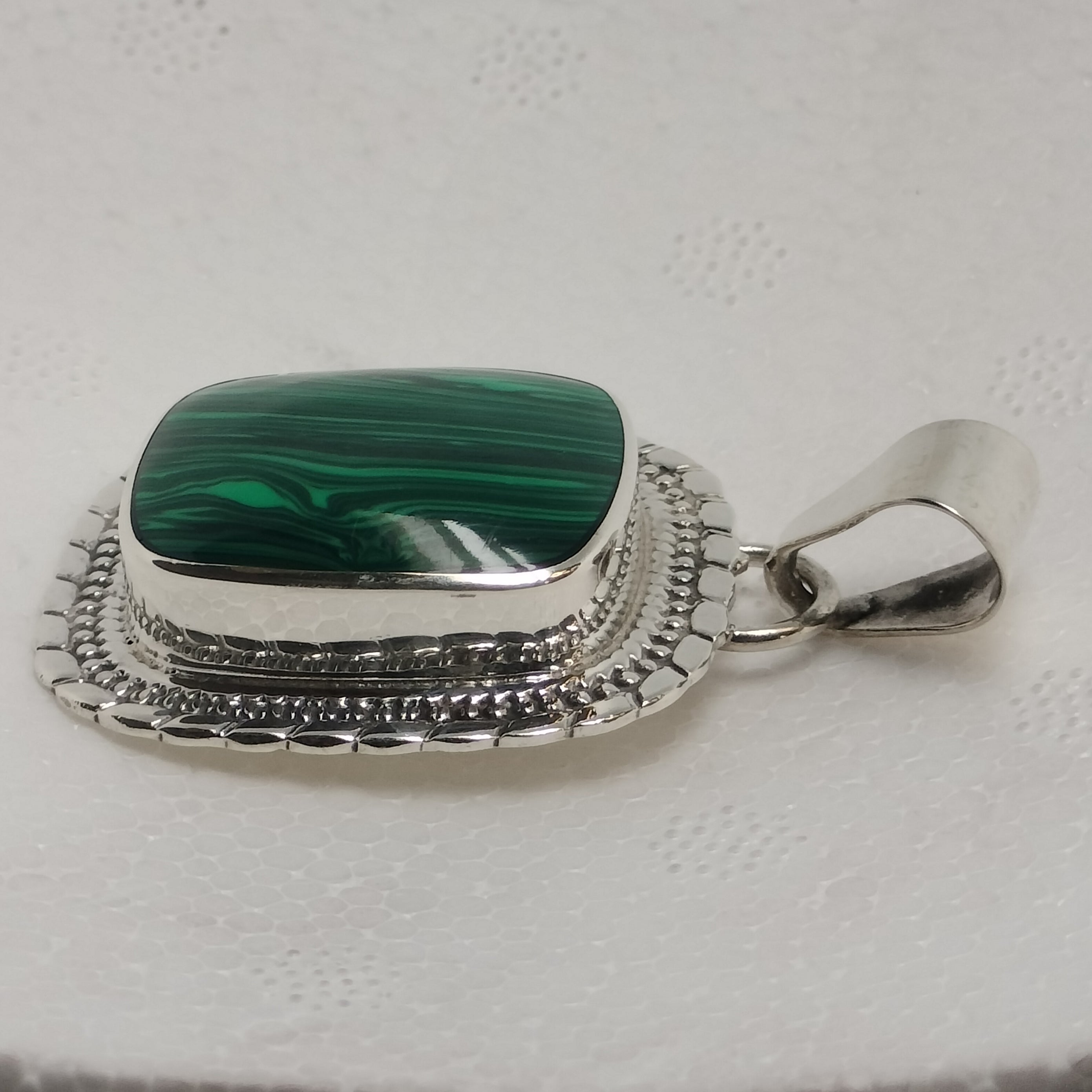 Large Malachite Sterling Silver Pendant