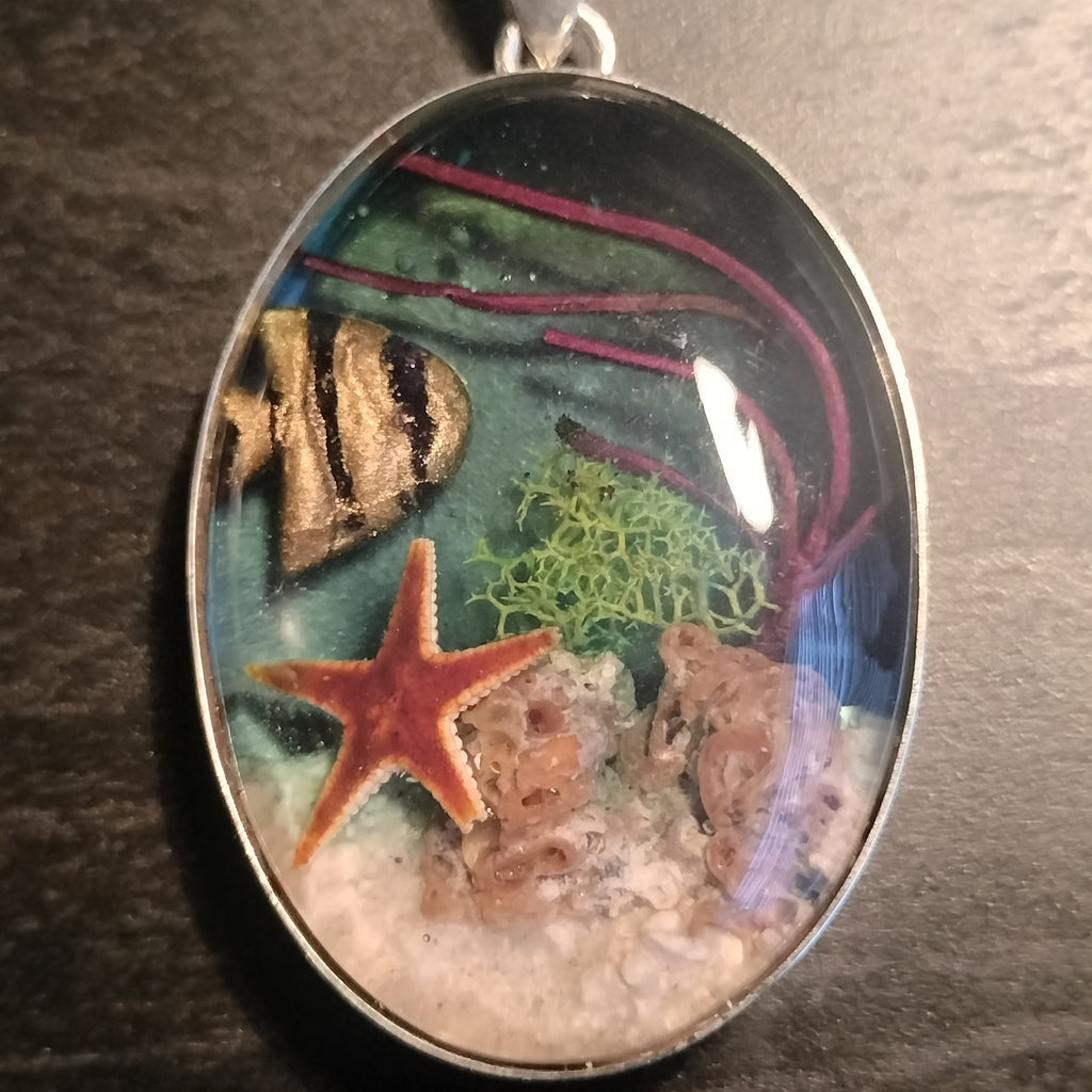 Sterling Silver Resin and Sealife Pendant and Chain