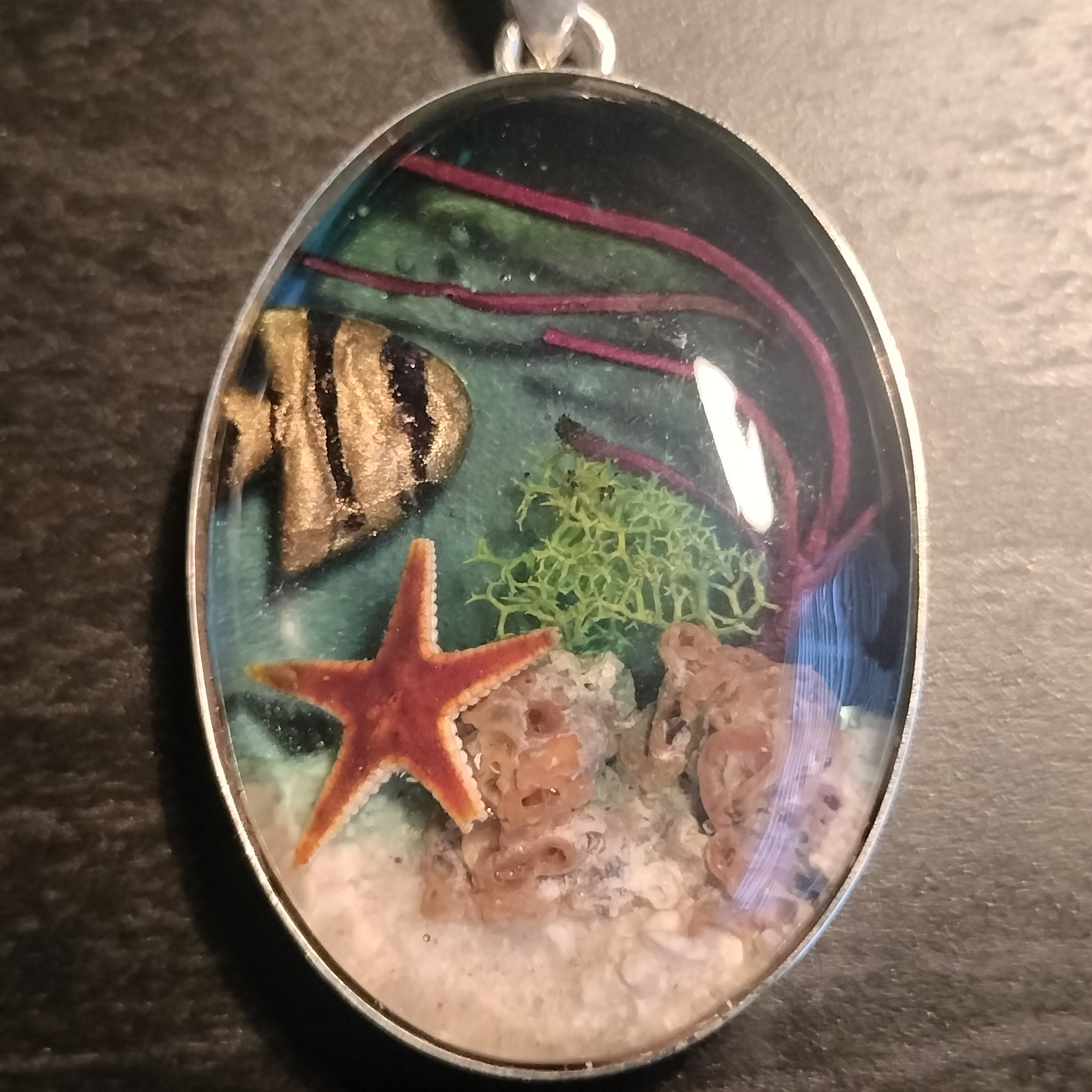 Sterling Silver Resin and Sealife Pendant and Chain