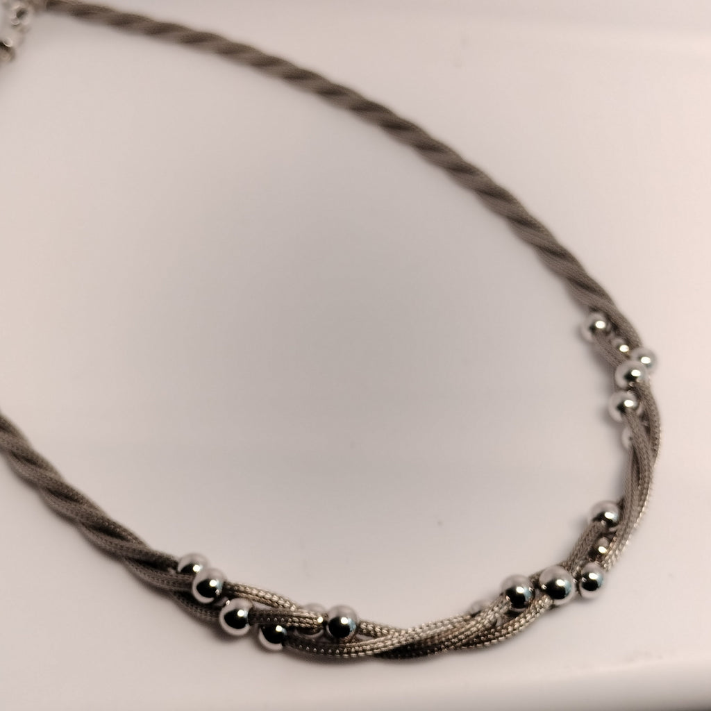 Sterling Silver Mesh and Bead Necklace
