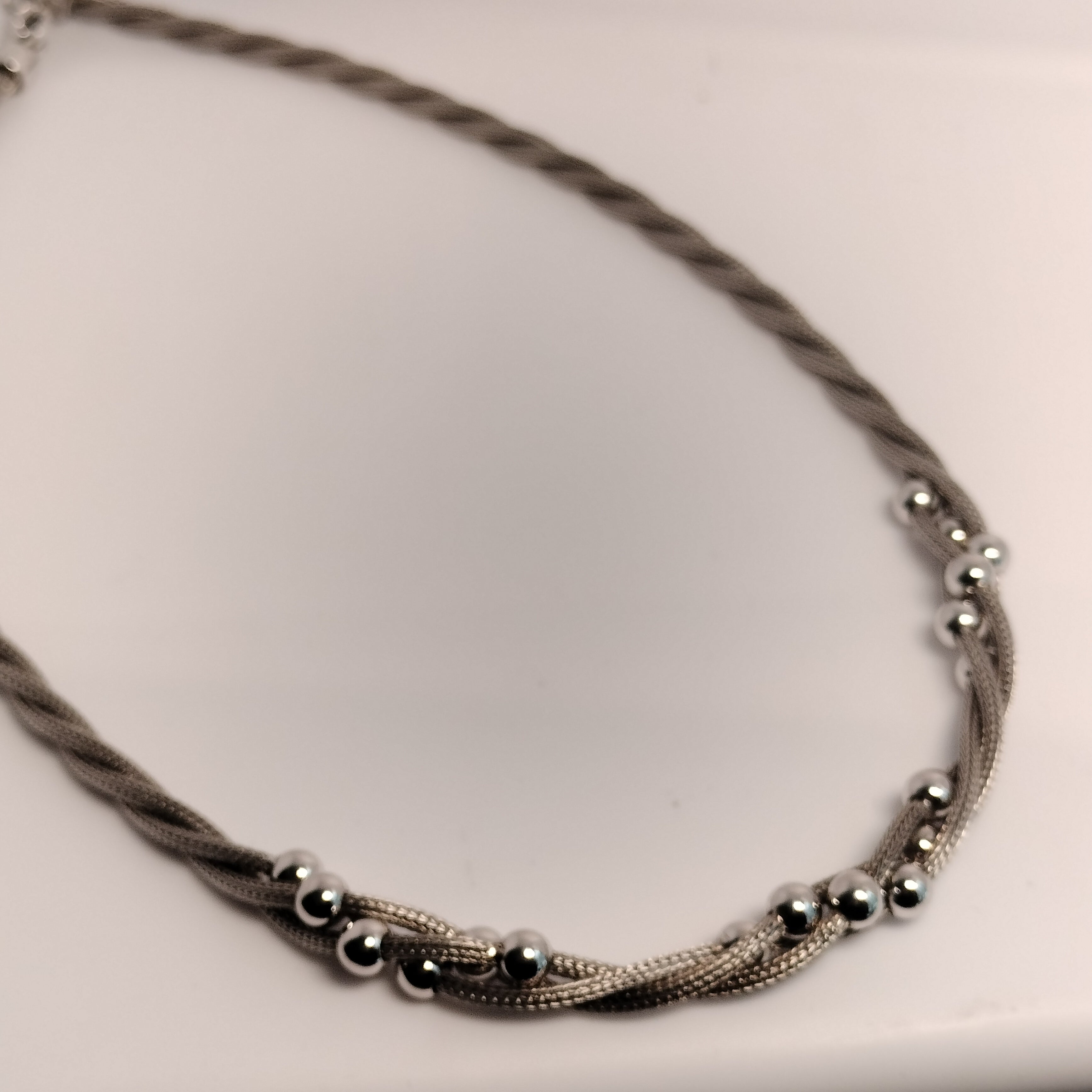 Sterling Silver Mesh and Bead Necklace