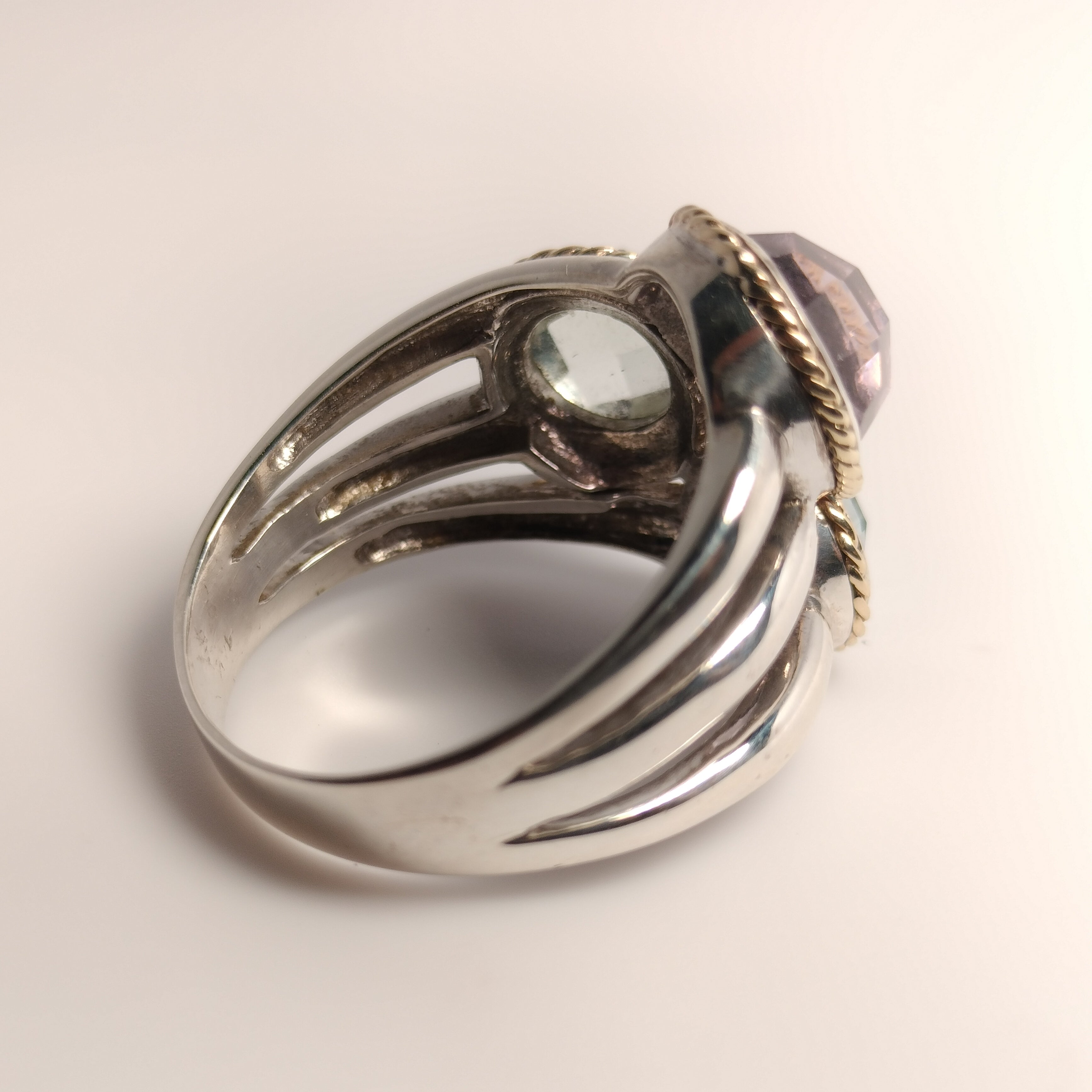 Sterling Silver 14k Gold Amethyst and Aquamarine Ring