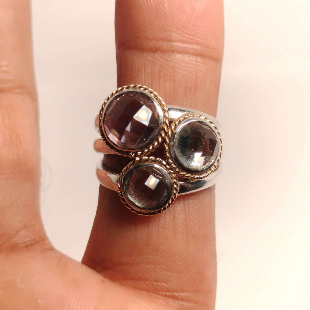 Sterling Silver 14k Gold Amethyst and Aquamarine Ring