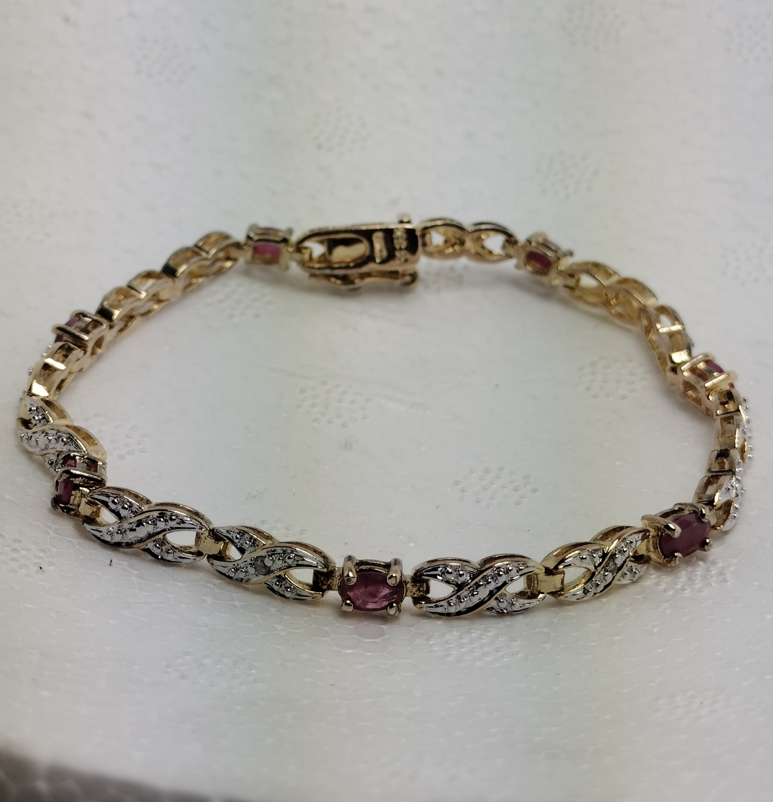 Sterling Silver Gold Plated Ruby and Diamond Tennis Bracelet