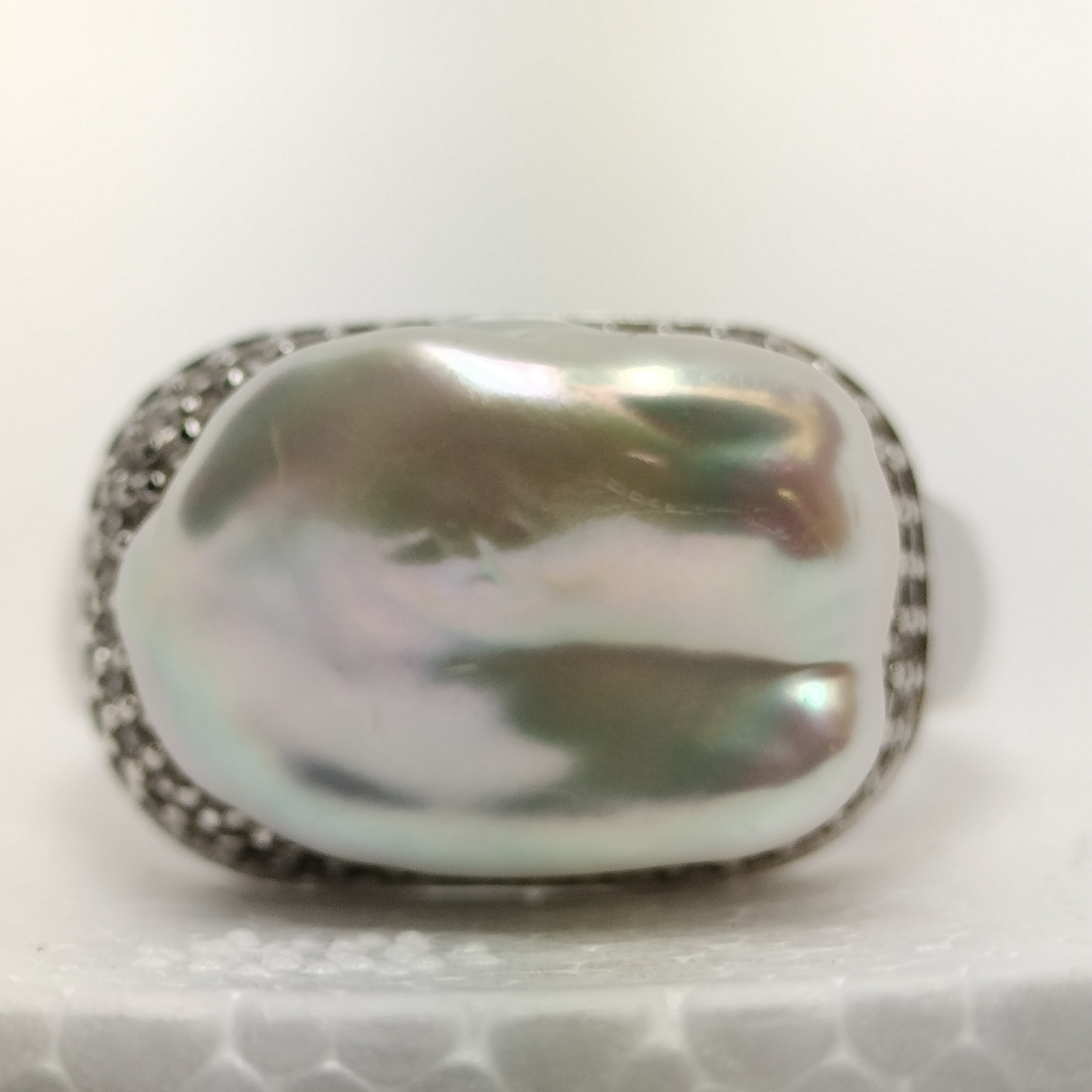 Sterling Silver Baroque Pearl and Cubic Zirconia Ring Ring