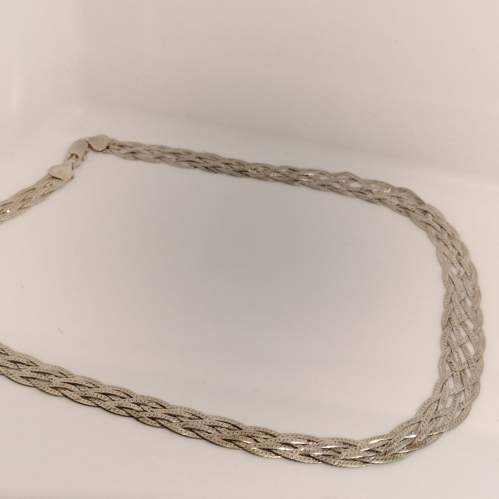Sterling Silver Braided Herringbone Necklace