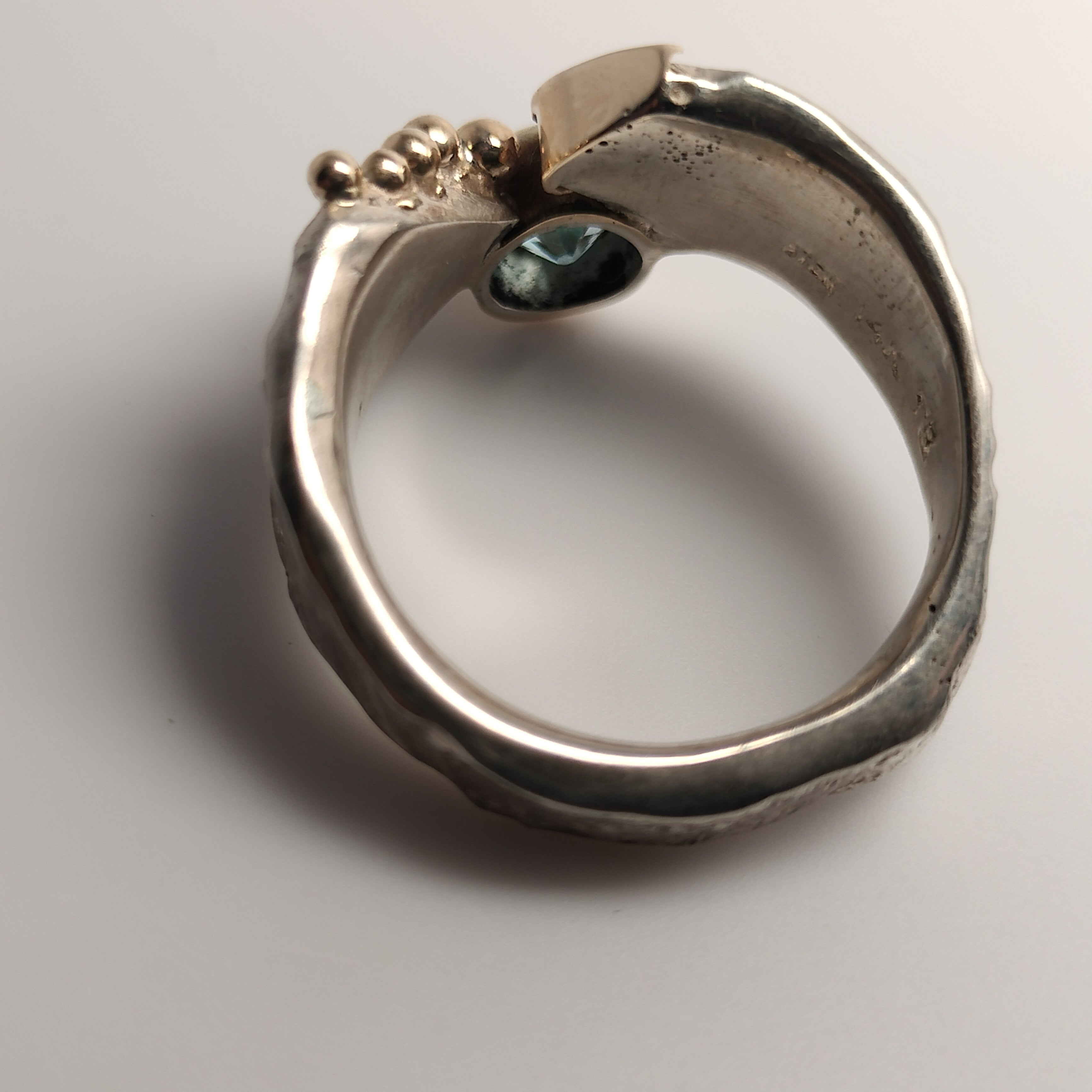 Sterling Silver and 14k Gold Blue Zircon Ring