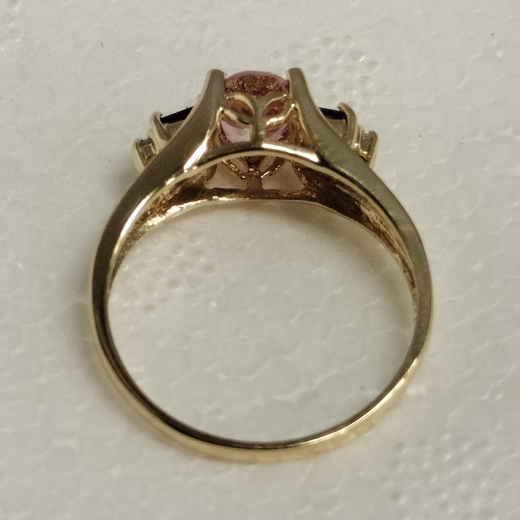 10k Gold Pink Tourmaline Amethyst Diamond Ring