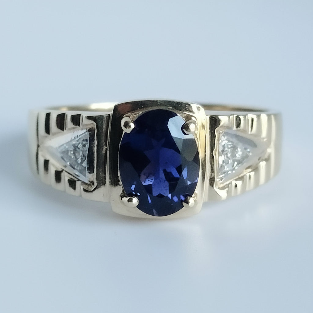 10k Gold Iolite Diamond Ring