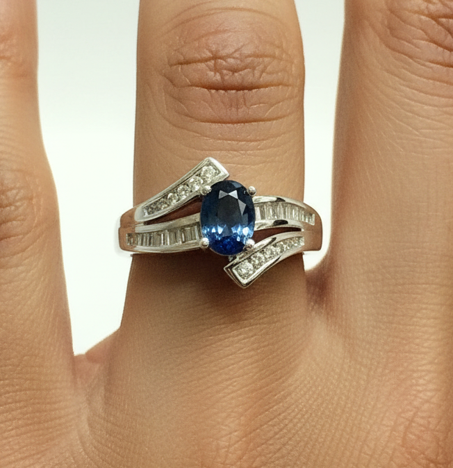 10 Karat White Gold Sapphire and Diamond Ring