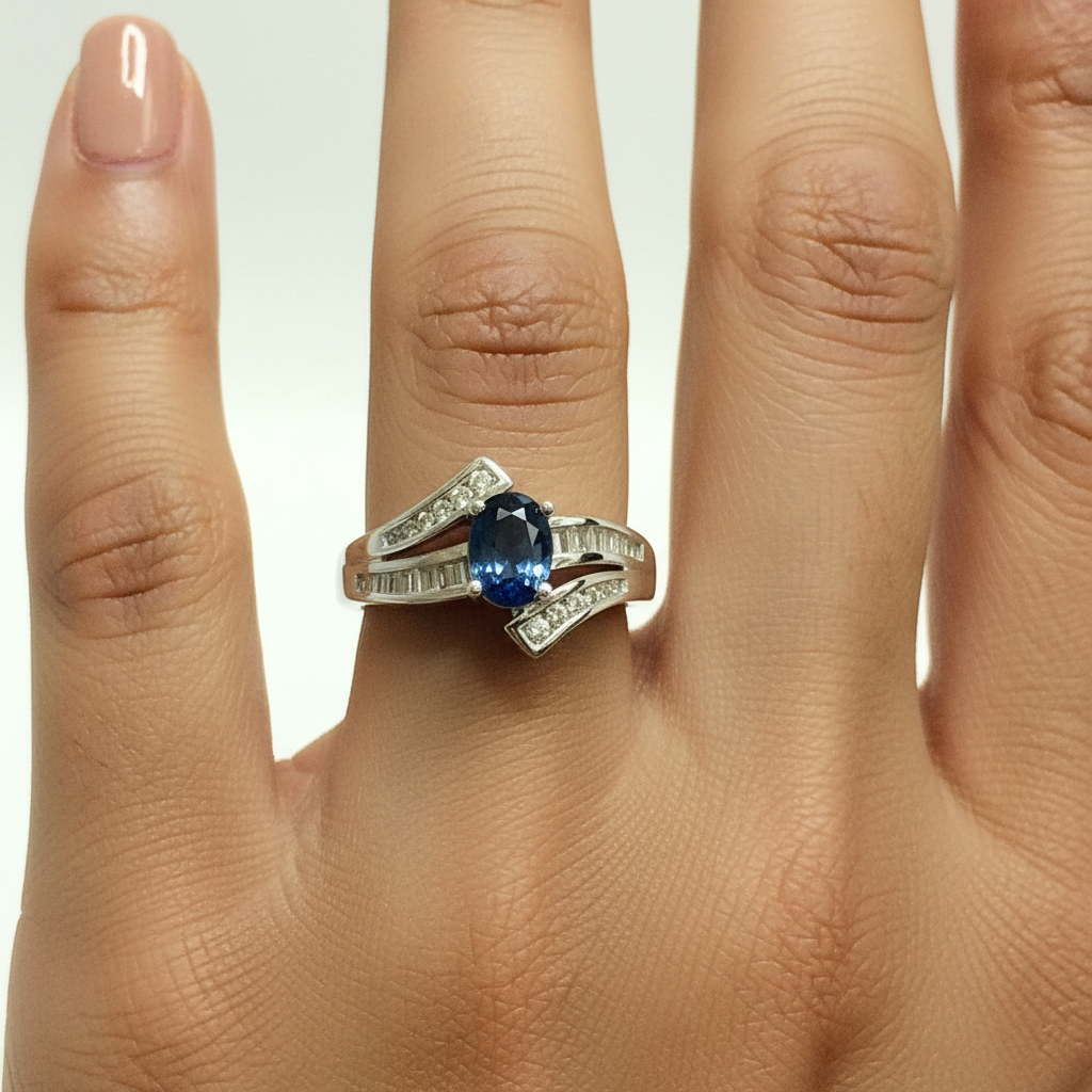 10 Karat White Gold Sapphire and Diamond Ring