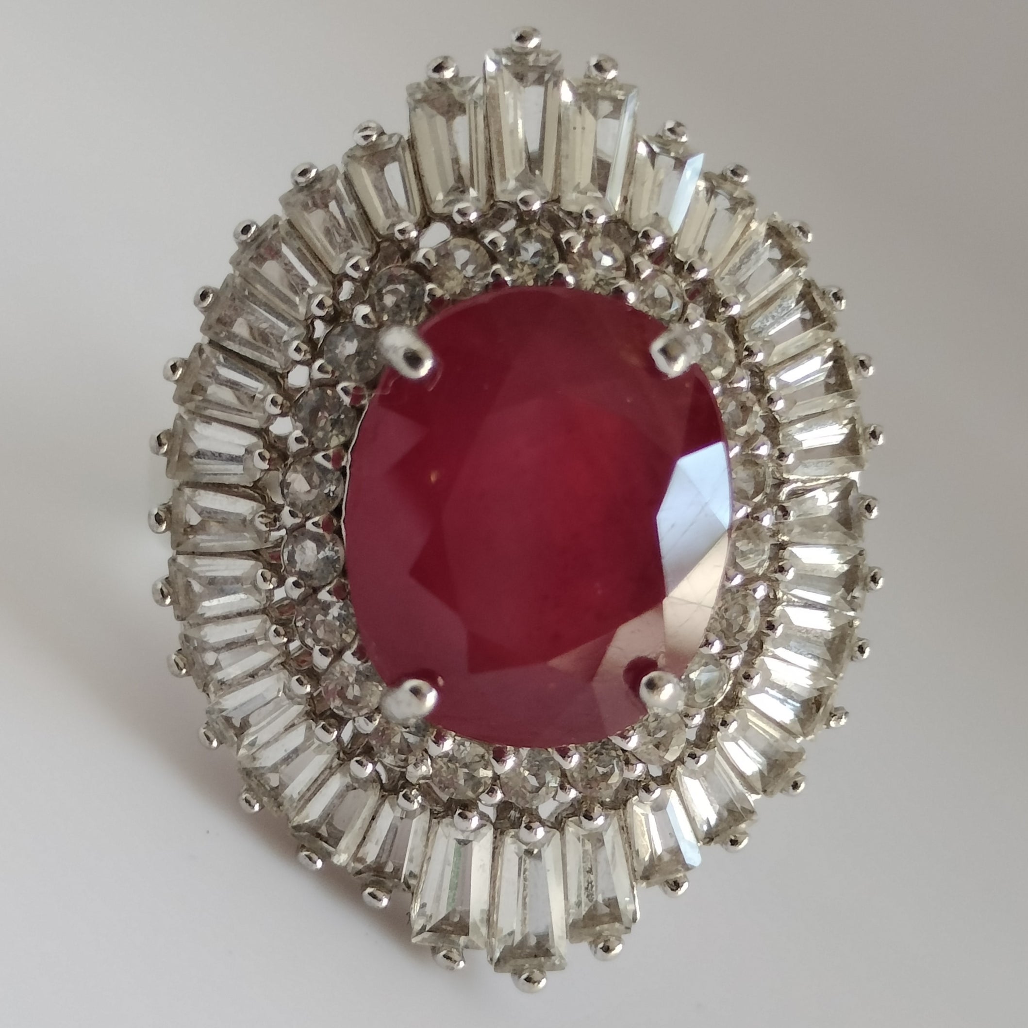 Sterling Silver Ruby and Cubic Zirconia Ring
