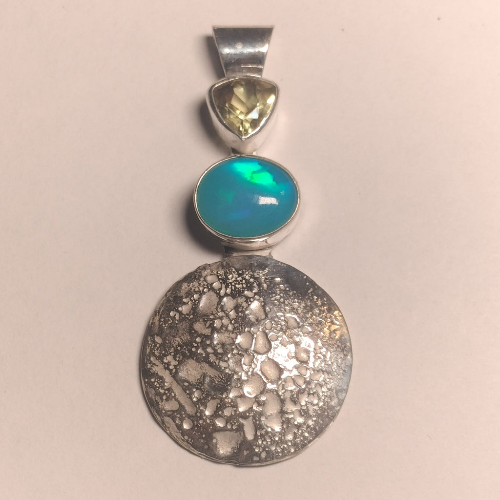 Sterling Silver Opal and Lemon Quartz Pendant