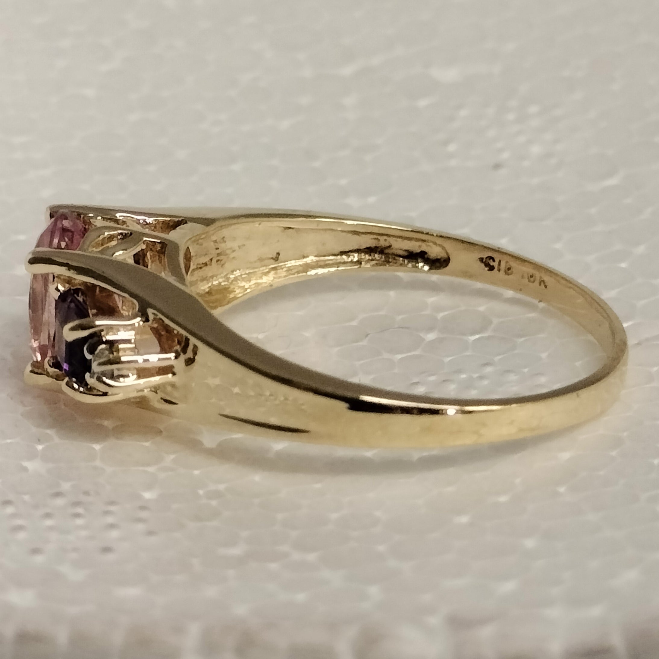 10k Gold Pink Tourmaline Amethyst Diamond Ring