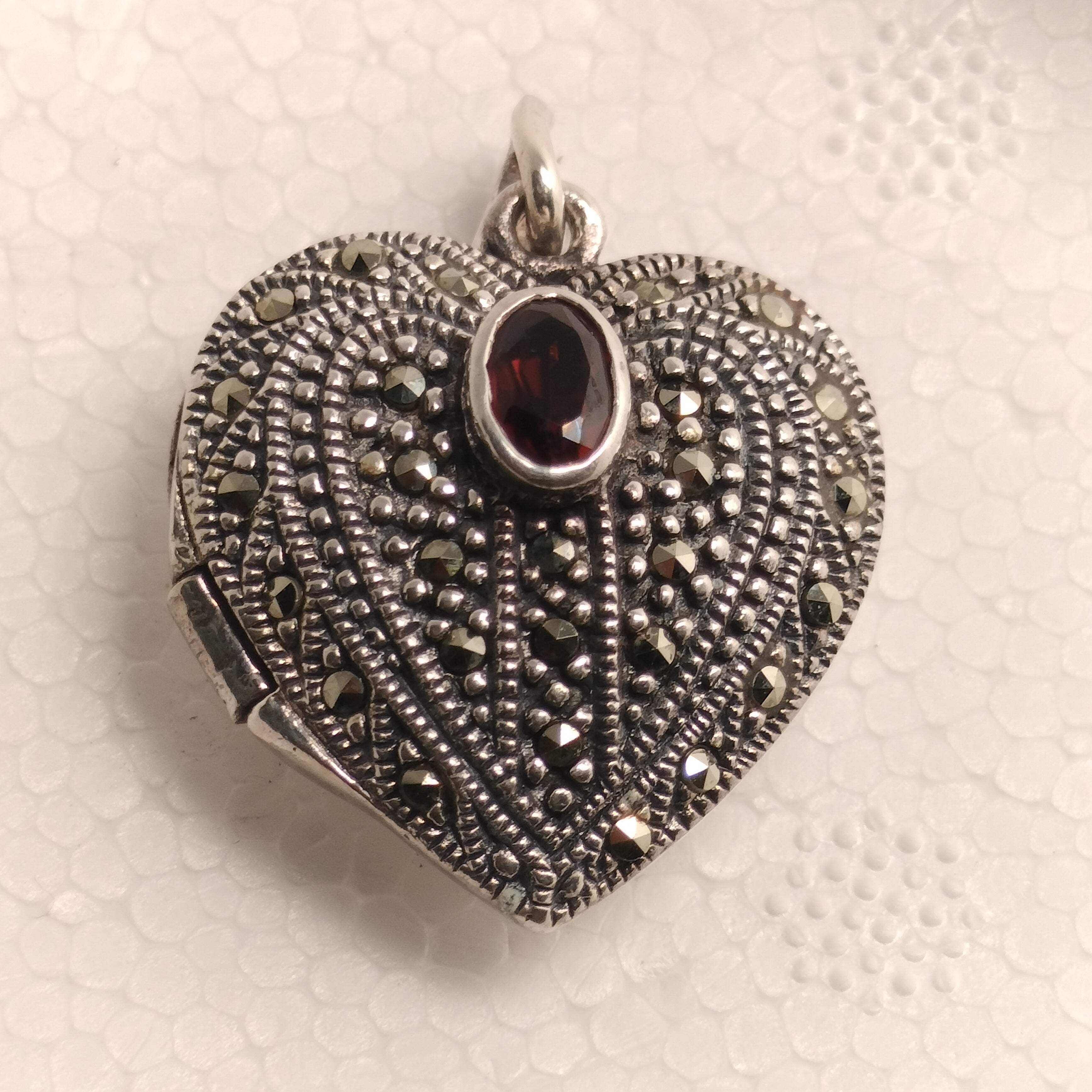 Sterling Silver Marcasite and Garnet Locket