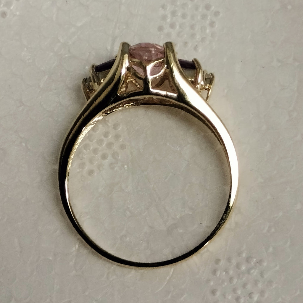10k Gold Pink Tourmaline Amethyst Diamond Ring
