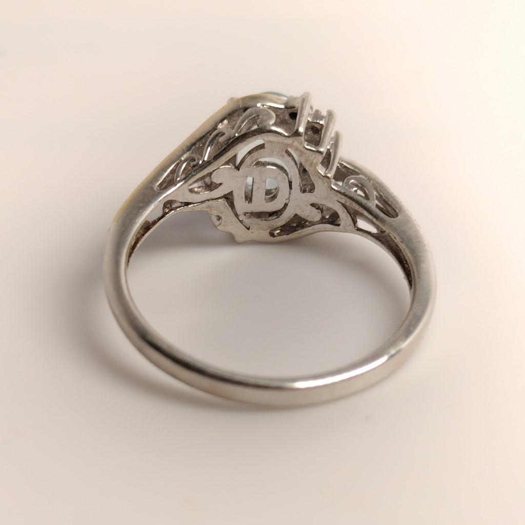 Sterling Silver 10k Gold Aquamarine and Diamond Ring