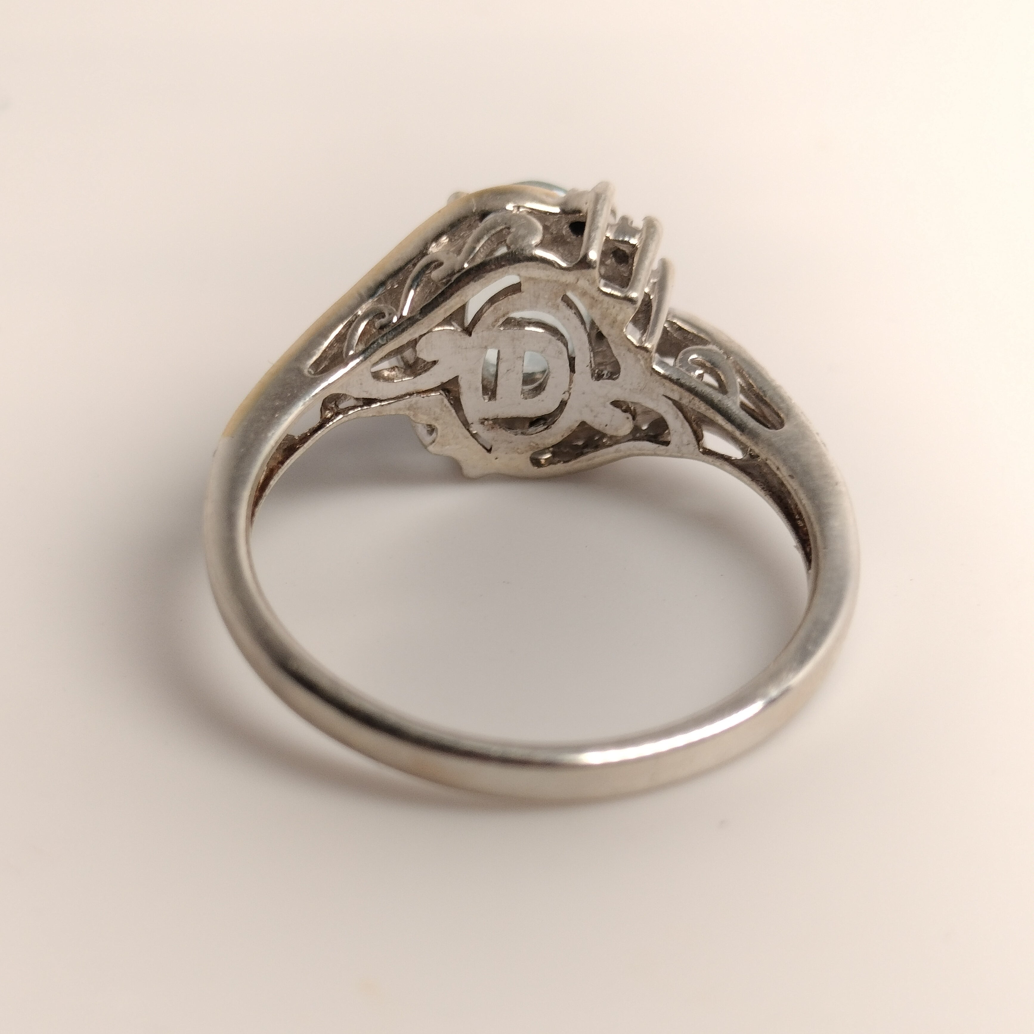 Sterling Silver 10k Gold Aquamarine and Diamond Ring